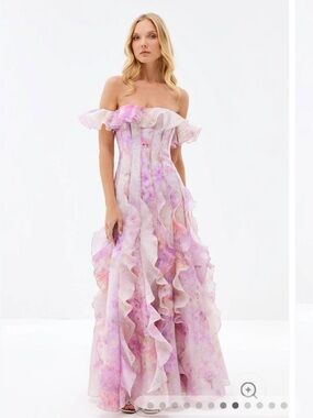 Off-Shoulder Lavender Ruffle Gown - Women Dresses